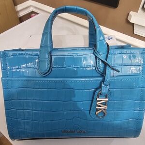 Michael Kors Blue Croc-Embossed Leather Tote